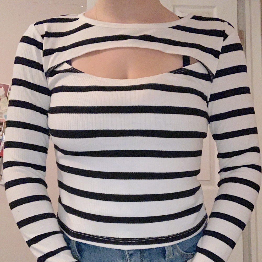 black & white striped peekaboob shirt